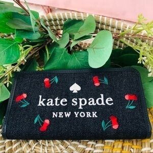 Kate Spade New York Denim Cherry Continental Wallet Zip-Around NWT
